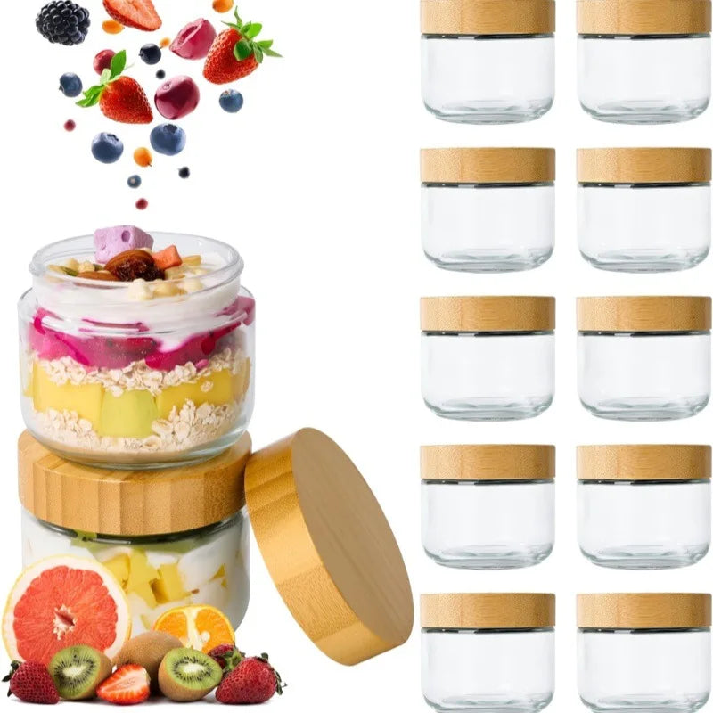 4 Pack Overnight Oats Containers with Airtight Bamboo Lids, Wide Mouth Clear Glass Mason Jars for Meal Prep, Food Storage Oasis Select