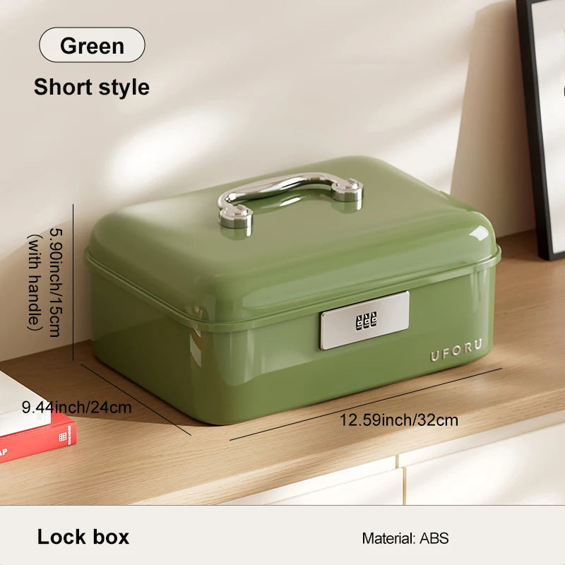 Storage boxes with combination locks, combination lock boxes, home security storage boxes, large-capacity compartmentalized Oasis Select green short style