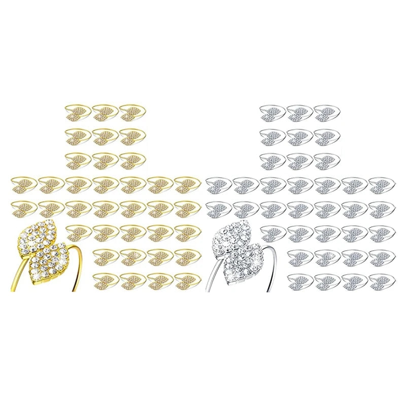 100Pcs Napkin Rings,Leaves Napkin Holders Rhinestone Napkin Buckle For Wedding Party Festival Dinner Table Decoration Durable B Oasis Select