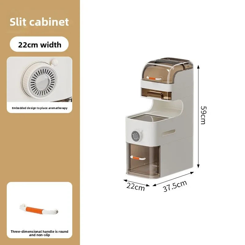 Multi-functional Drawer Type Crevice Cabinet, Kitchen Storage Rack, Bathroom, Narrow Slit With Light, Dust-proof Storage Cabinet Oasis Select 22cm-5-A