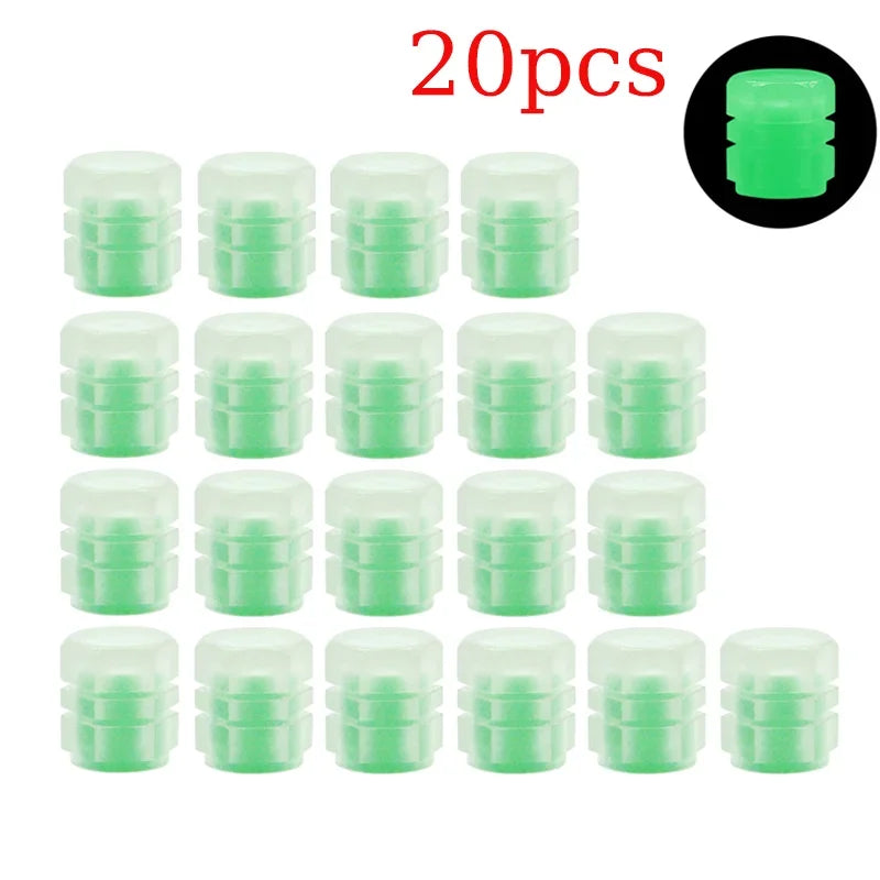 4/8/16/20pcs Universal Luminous Bicycle Tire Valve Caps Night Glowing Decor Motorcycle Bike Valve Stem Cap Wheel Nozzle Oasis Select 20pcs green