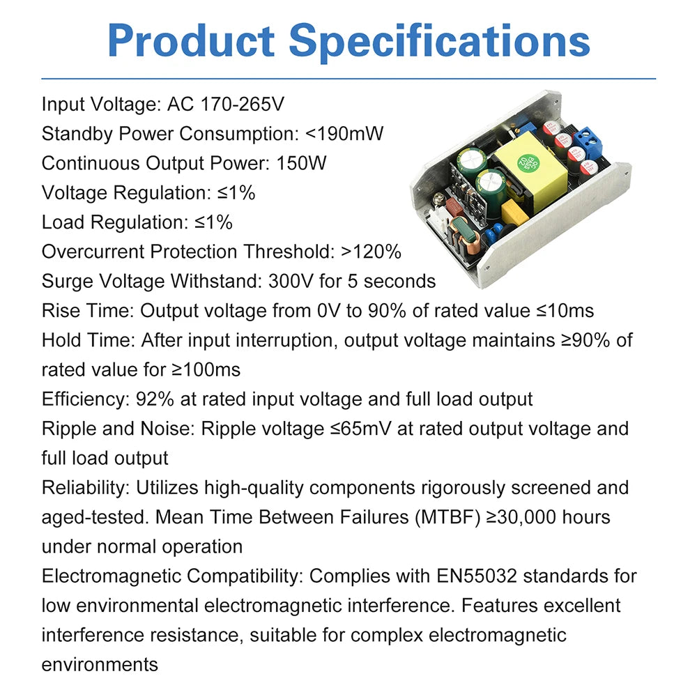 Compact GaN Power Supply Board AC 170-265V to DC 24V 6A / 12V 12A 150W High-Power Switching Power Supply Module Oasis Select