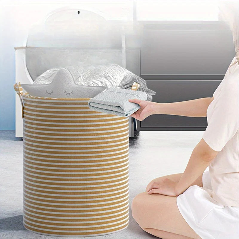 Foldable Minimalist Striped Laundry Basket Multi Use Collapsible Storage Organizer for Bathroom Bedroom Toy Clothes Home 1 Pack Oasis Select
