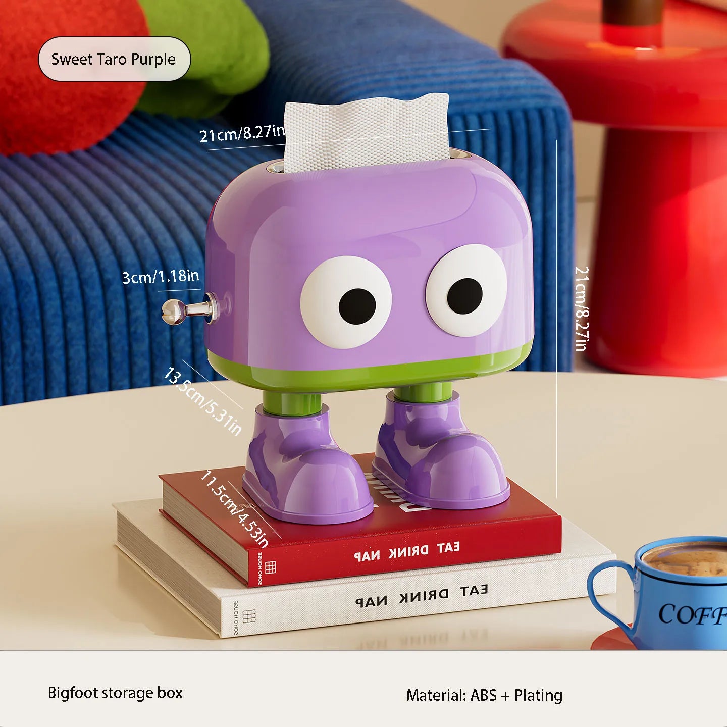 Cute tissue box. Tissue holder with a spring mechanism. Features a cute cartoon eye design, perfect for living room Oasis Select PURPLE