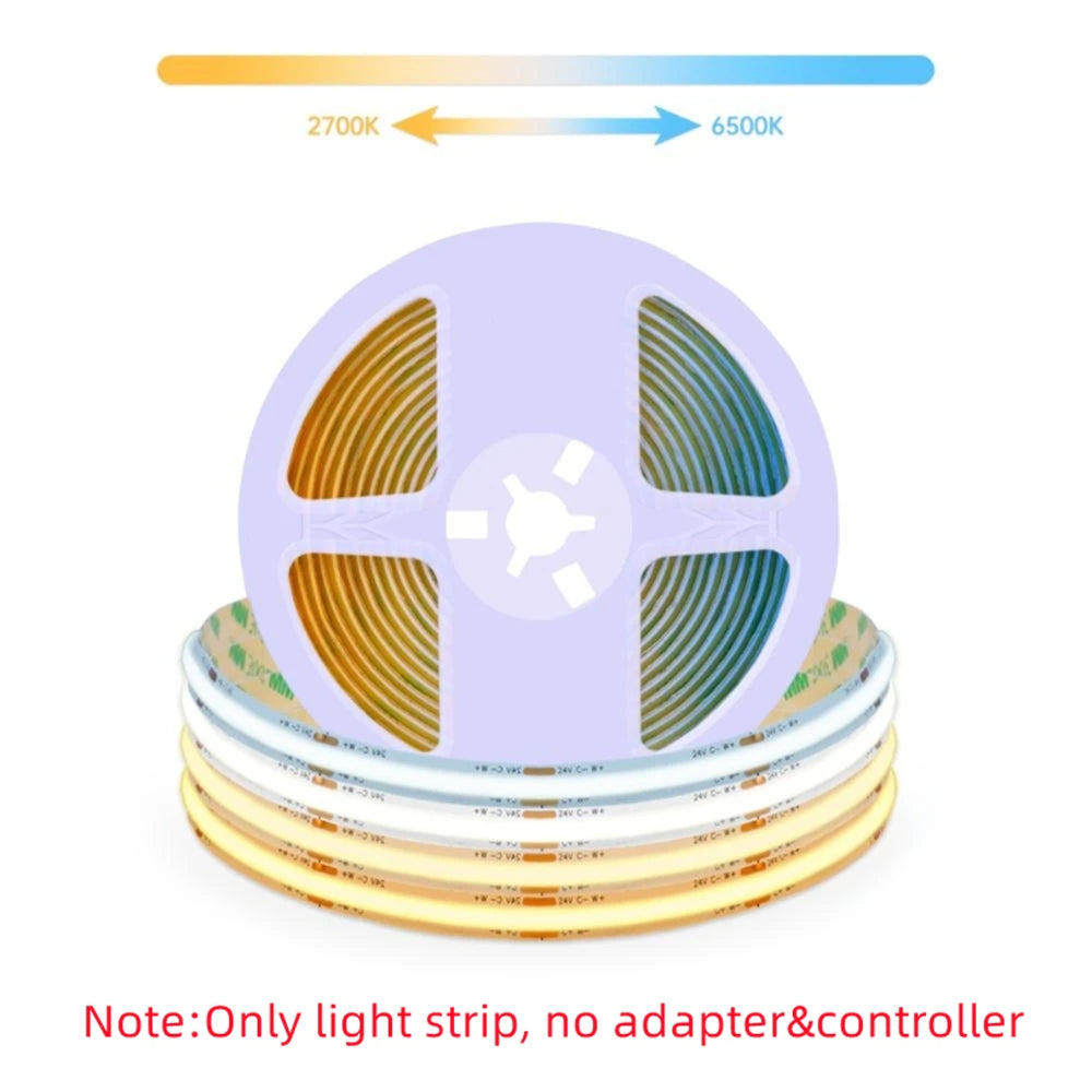 24V CCT COB LED Strip Cabinet Light with Wireless Remote Control Dimmable,High Color Rendering,No Flicker,2700K To 6500K Change Oasis Select Only Lamp No Plug CCT 2700K To 6500K 10M Kit