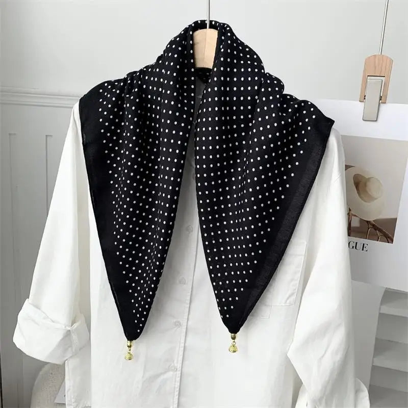 70x70 Retro Print Square Silk Scarf with Magnetic Buckle