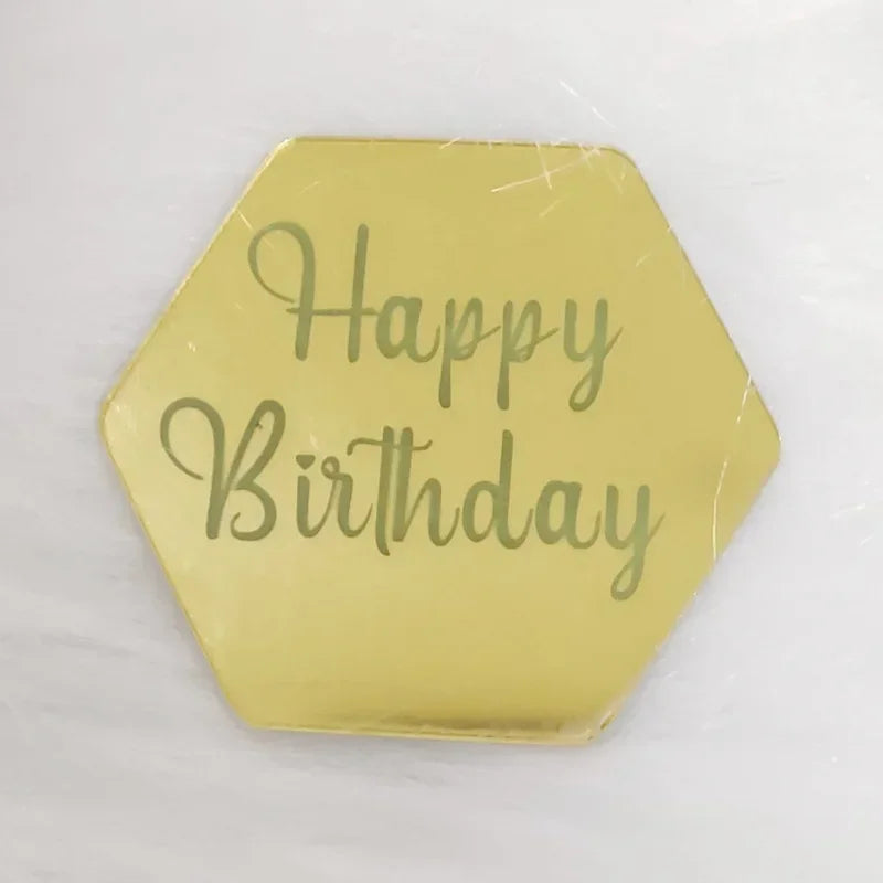 10pcs Happy Birthday Cupcake Toppers Gold Acrylic Circle Dessert Cake DIY Decorations Insert Card Kids Birthday Party Decoration Oasis Select Hexagon-Gold