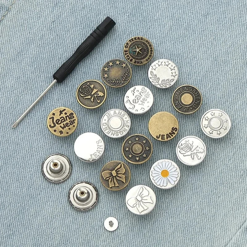 10/20Pcs Metal Jeans Buttons 17mm Replacement Screw Button Repair Kit Nailless Removable Jean Buckles Clothing Pants Pins Oasis Select