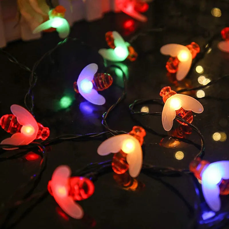 LED Solar Camping Outdoor Waterproof Colored Light String, Christmas Light String, Balcony Garden Courtyard Decorative Light Oasis Select Bees - Color 7 meters 50 light