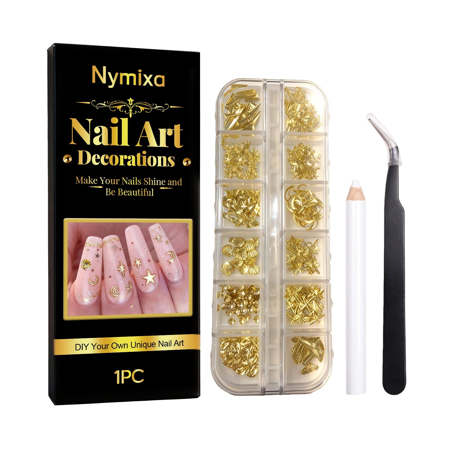 Nymixa DIY Nail Art Kit – 12 Color Pens & Glitter Decorations Nail Art Kit Oasis Select Nail Decorations Kit