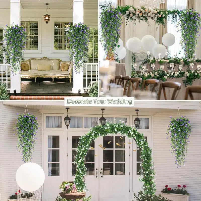 Artificial Plant Hanging Flowers with Eucalyptus Leaves: 2Pcs Wall Home Garden Greenery Vine for Wedding Decor Oasis Select