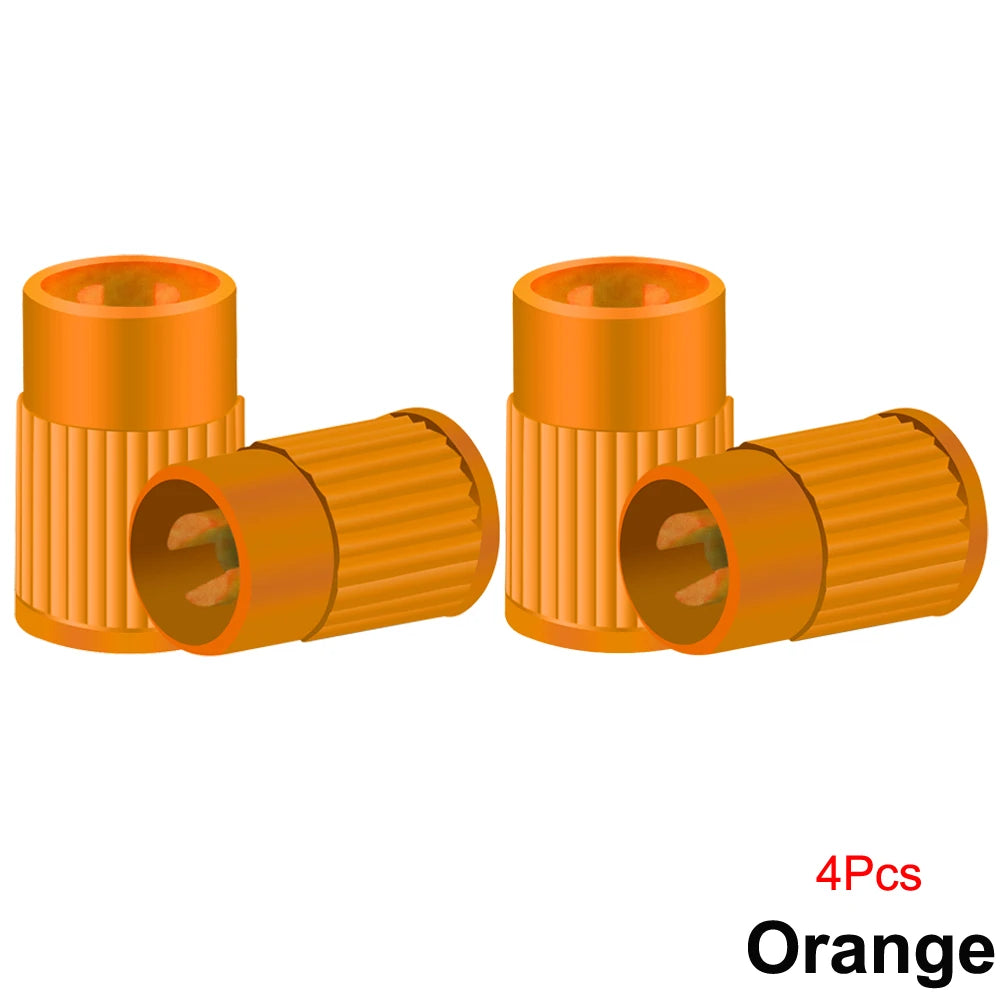 Tire Stem Valve Caps with Valve Core Remover Tool Plastic Dust Caps Universal for Cars, Bike and Bicycle, Trucks, Motorcycles Oasis Select Orange-4Pcs