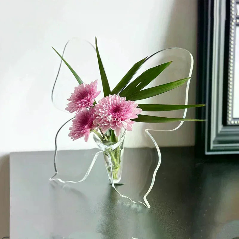 Transparent Butterfly Acrylic Flower Vase Three-dimensional Flower Arrangement Accessories Butterfly Vase Home Decoration Oasis Select