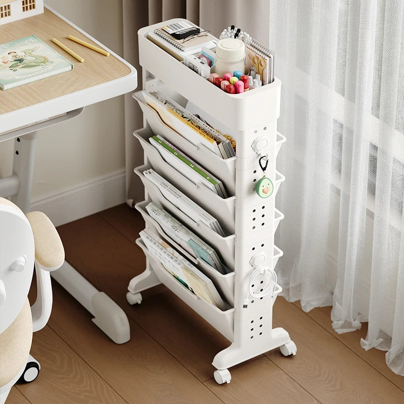 Side table bookshelf, schoolbag storage rack, household multi-level mobile trolley, learning supplies storage rack Oasis Select