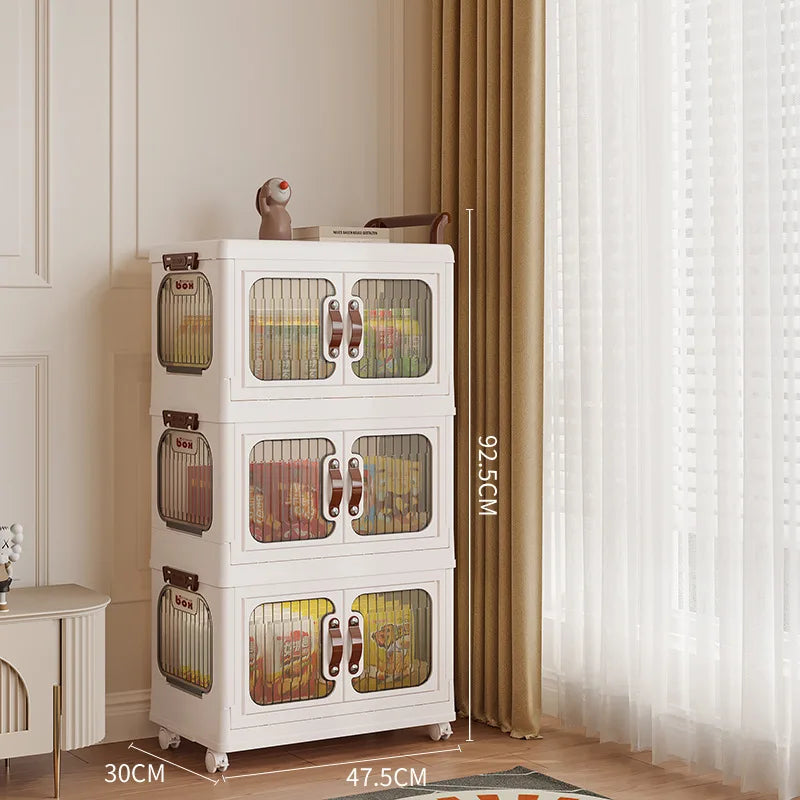 Light luxury cream wind cart storage cabinet, installation-free storage cabinet, double door multi-layer thickened storage box Oasis Select Medium 3rd floor