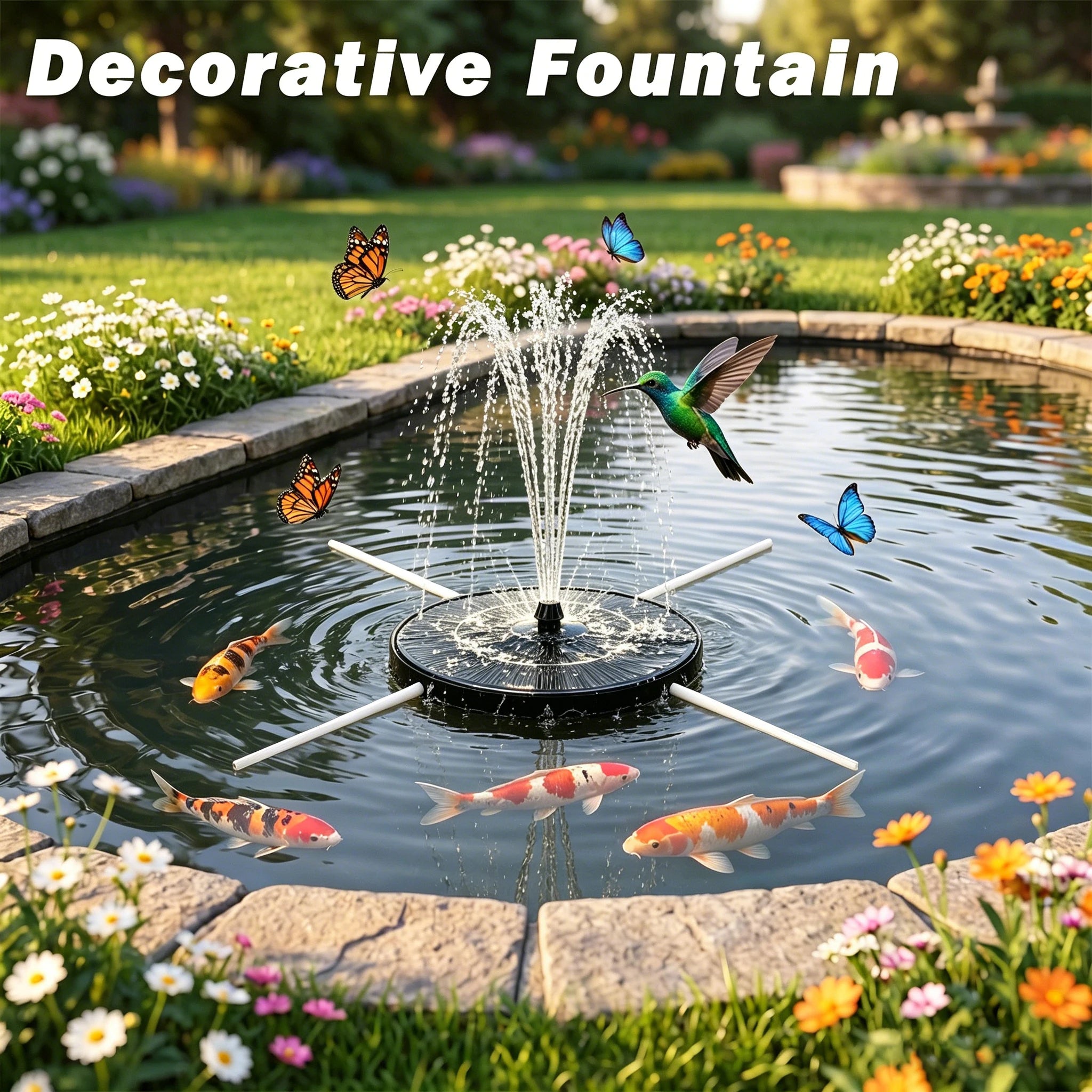 2.8W Outdoor Solar Fountain with 4 Nozzles and 4 Crash Bars, Solar Water Fountain Pump Suitable For DIY Garden Pond Bird Bath Oasis Select