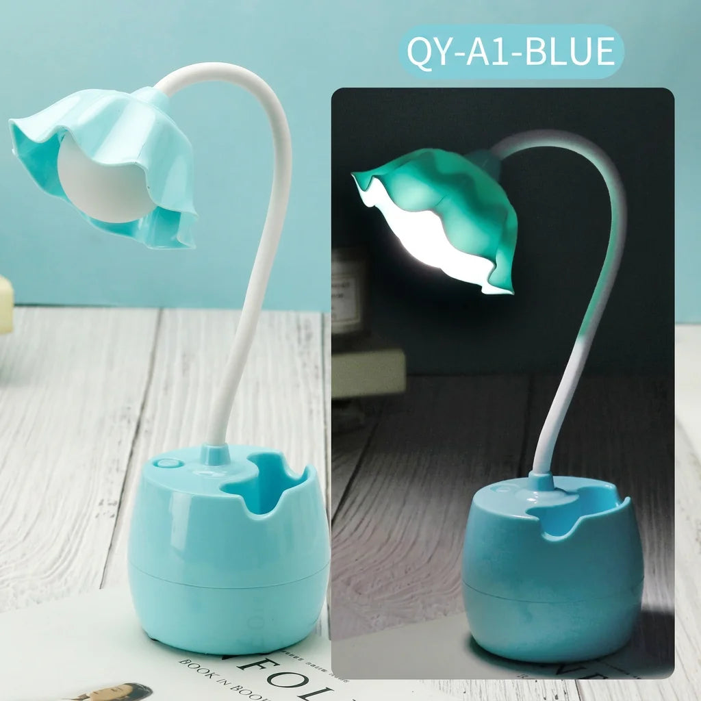 Pen Holder Lamp Multi-Functional Usb Reading Light Eye-Friendly Study Lamp Flexible Led Desk Lamp For Office Stations Bedroom Oasis Select Blue