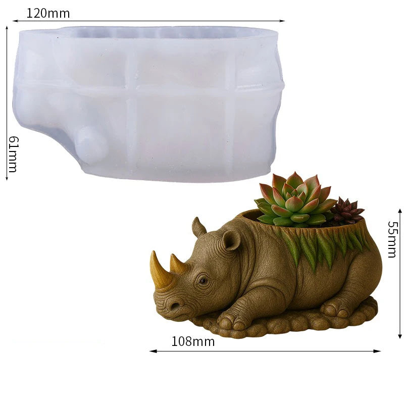 Cute Rhino Succulent Planter Pot Silicone Mold DIY Concrete Resin Animal Flower Pot Desktop Decor Mini Plant Container Oasis Select White
