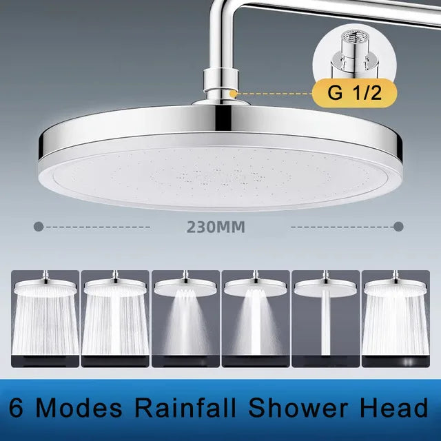 6 Modes Rainfall Shower Head Bathroom High Pressure Top Rain Shower Heads Shower Faucet Accessories With Filter Oasis Select Silver no filter