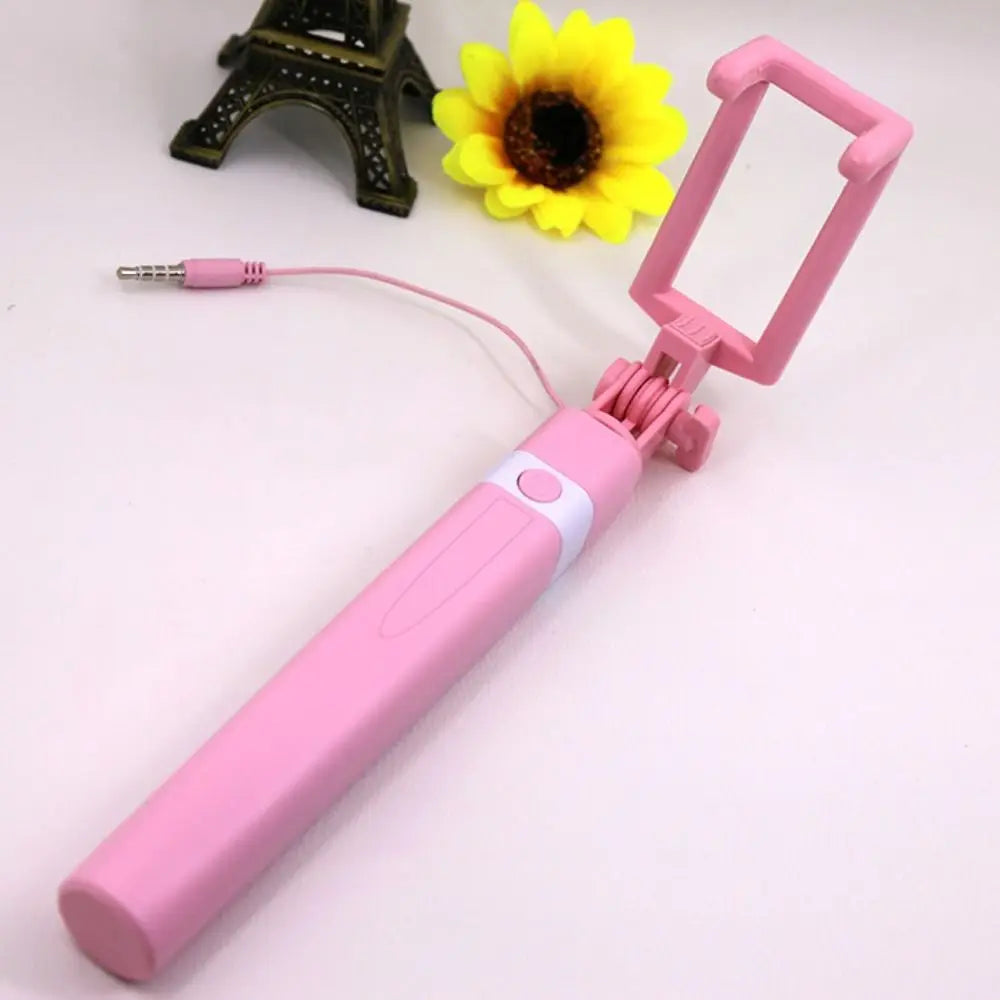 New Mini Wire Controlled Selfie Stick Pink/Blue/Black Suitable for Android 3.5mm Plug Selfie Stick Shrinkage 18cm Stretch 72cm Oasis Select pink-3.5mm