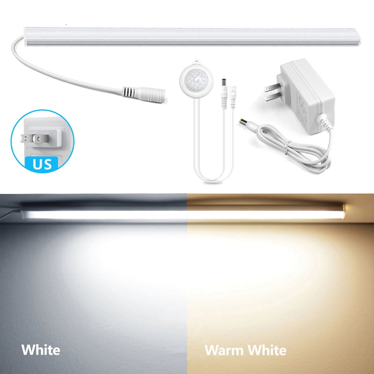 DC12V LED Light Bars Bedroom Night Induction Lamp 30CM/40CM/50CM PIR Motion Sensor For Kitchen Stair Hallway Lighting White/Warm Oasis Select 40cm Warm White US Plug