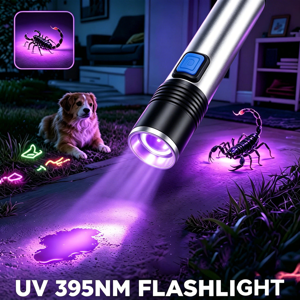 395nm UV Blacklight Flashlight | Zoomable USB Rechargeable
