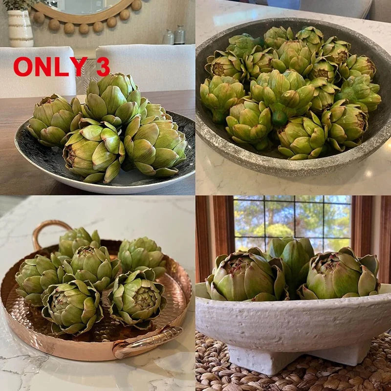WISH 3-Pack Large Green Faux Artichokes - Artificial Vegetables And Fake Fruits For Kitchen Decorations Oasis Select