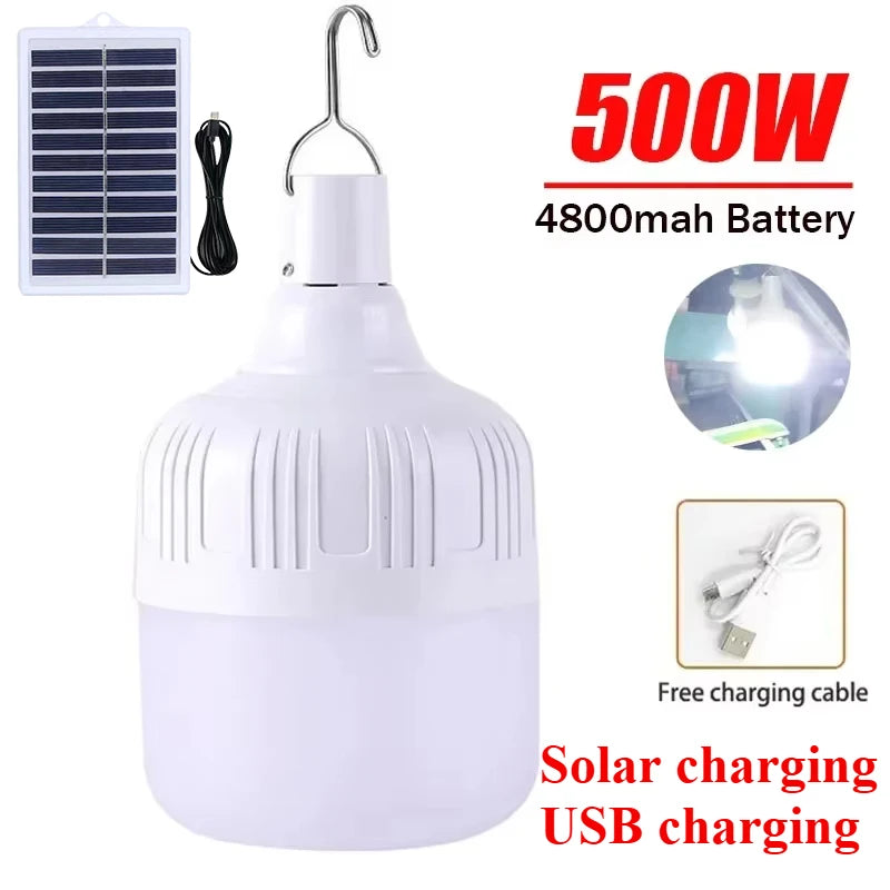 Solar Powered Lamps Portable Led Bulbs 80-500W LED Energy Saving Light for Outdoor Camping Tent Night Fishing Emergency Lights Oasis Select Upgraded version E
