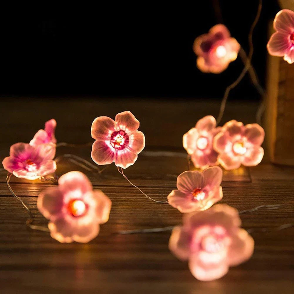 Pink Cherry Blossom LED String Lights | Sakura Fairy Garland