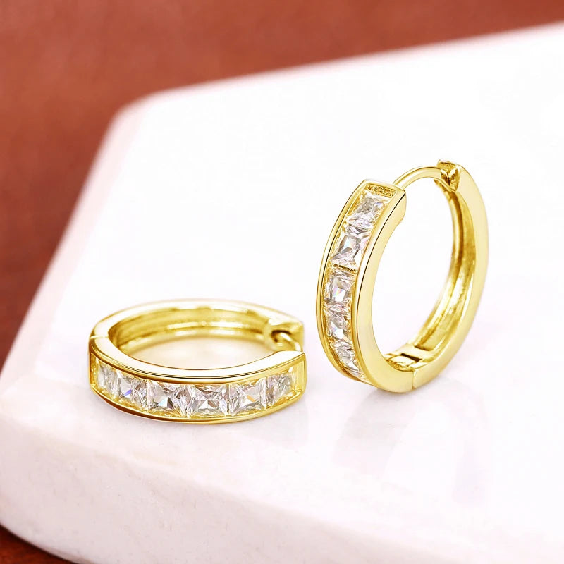 Classic Design Women Hoop Earrings Full with Princess Square CZ Simple and Elegant Female Accessories Versatile Jewelry Oasis Select