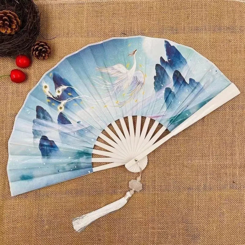 Chinese Style Folding Fan Classical Dancing Cloth Fan Vintage Plastic Animal Dragon Printing Hand Held Fans Photo Props Cosplay Oasis Select Style 10