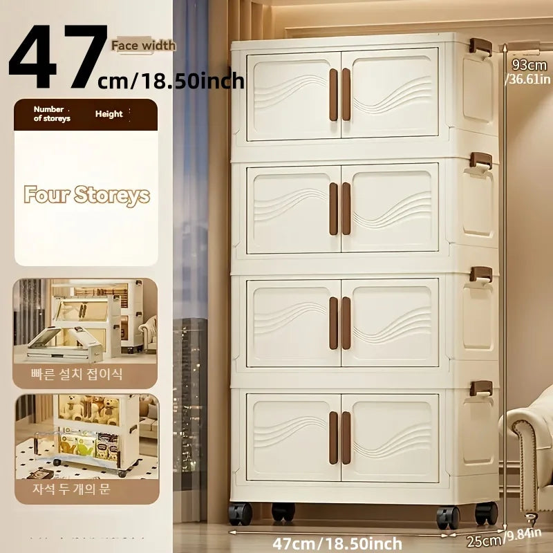 Foldable Storage Box with Clear Door - Spacious, Durable, and Easy-to-Assemble - Ideal for Organizing Clothes, Books, Toys, and Oasis Select Cream-4layers