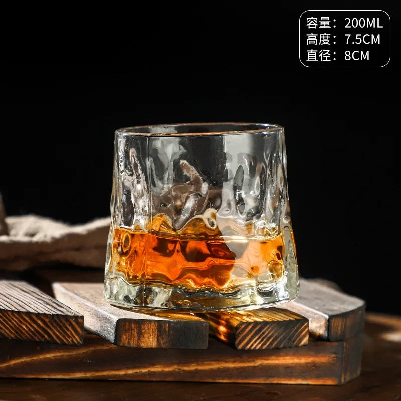 200ML Creative Whiskey Glasses Durable Spinning Glassware Cocktails Wine Brandy Cup Water Juice Mug Party Drinking Glass Tumbler Oasis Select C 200ml