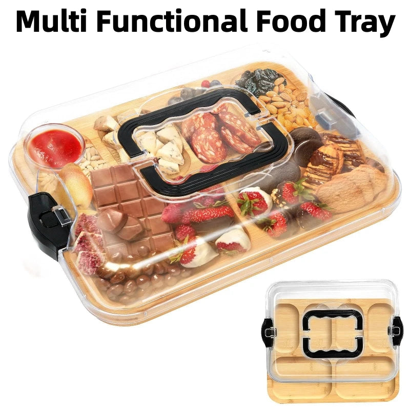 Bamboo Cheese Tray with Transparent Acrylic Lid - Portable Charcuterie Board for Camping, Party, Restaurants Snack Serving Tray Oasis Select