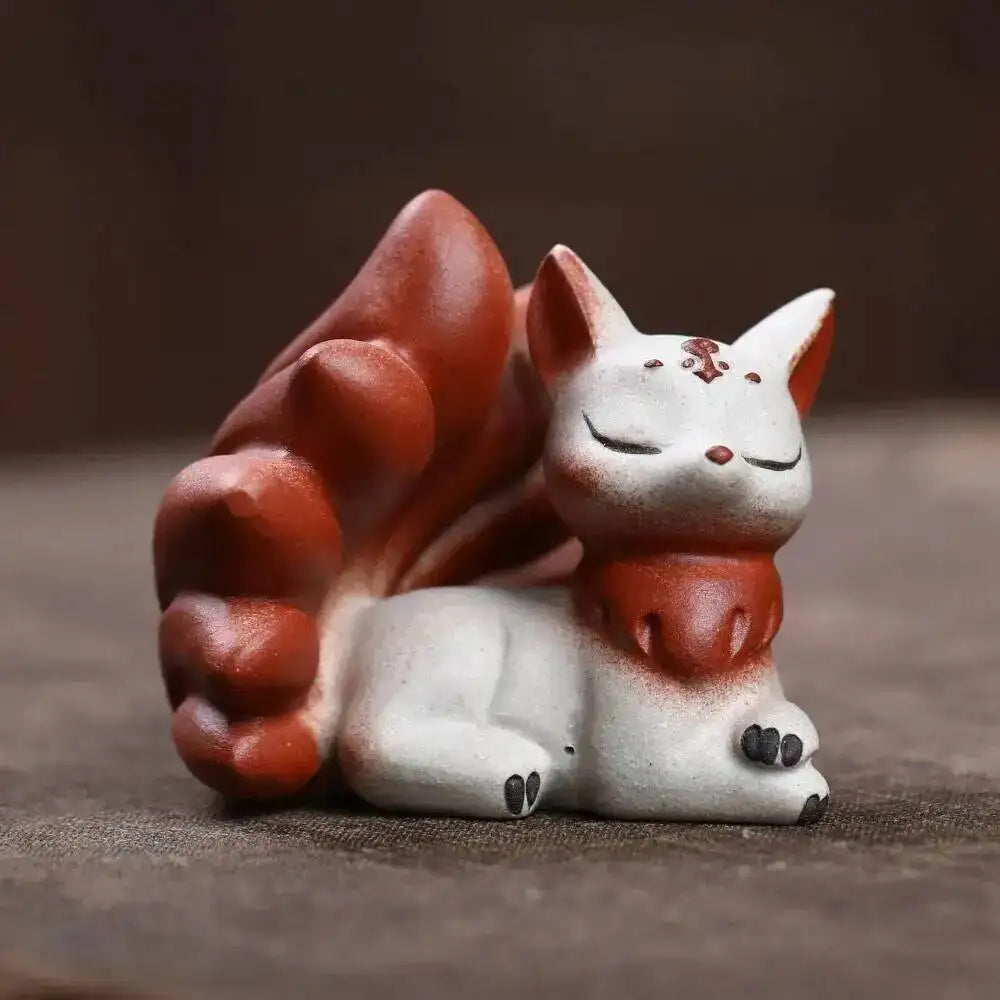 Purple Clay Tea Pet Fox Ornament Nine-tailed Spirit Fox Sculpture Creative Painted Tea Tray Decoration Accessories Tea Set Can Oasis Select Fox lying Down