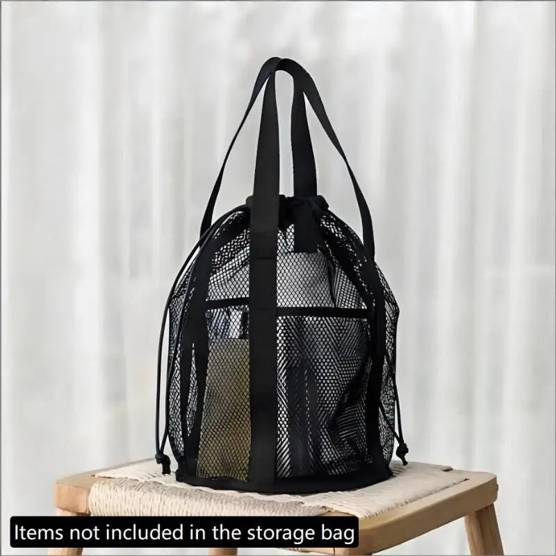 Large Capacity Foldable Mesh Nylon Drawstring Bag, Portable Travel Cosmetic Toiletry Storage Pouch for Swimwear & Daily Supplies Oasis Select Black