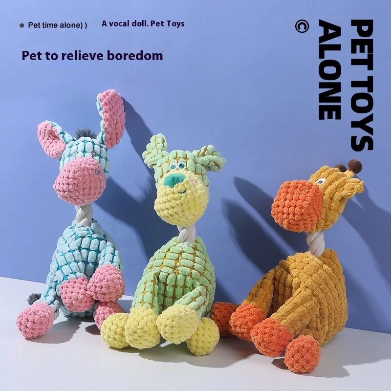 Tough Bite-Resistant Funny Donkey Plush Dog Toy | Squeaky Sound & Teeth Grinding Design | Interactive Chew Toy for Dogs Oasis Select