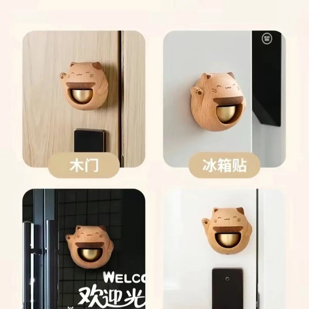 Maneki Neko Bell Magnetic Doorbell Dopamine Wind Chime Door-pulling Copper Bell Entrance and Exit Reminder Gift Oasis Select