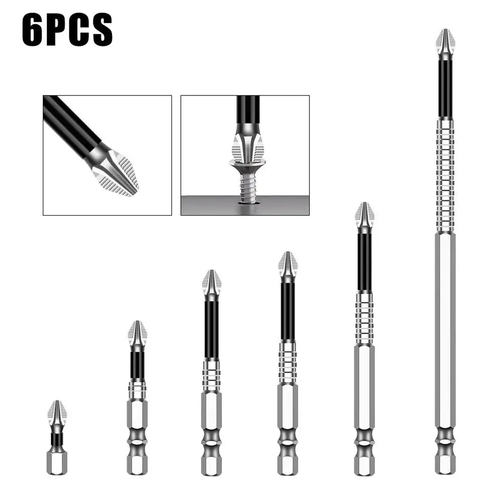 K5 High Magnetic Screwdriver Drill Bit Set Universal Anti-Slip Teeth Phillips Magnetic Electric Screwdriver Set Lengths 25-150mm Oasis Select 6pcs