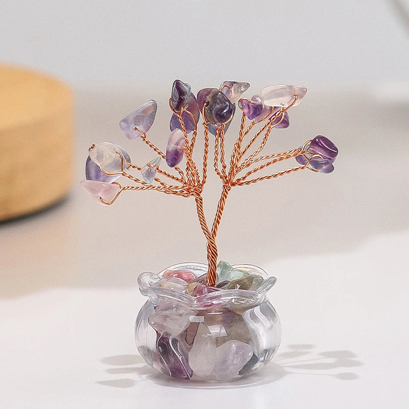 Natural Yellow Crystal Money Tree Mini Red Agate Office Desk Ornament Cartoon Feng Shui Lucky Plant Decor for Business Space Oasis Select Multicolor