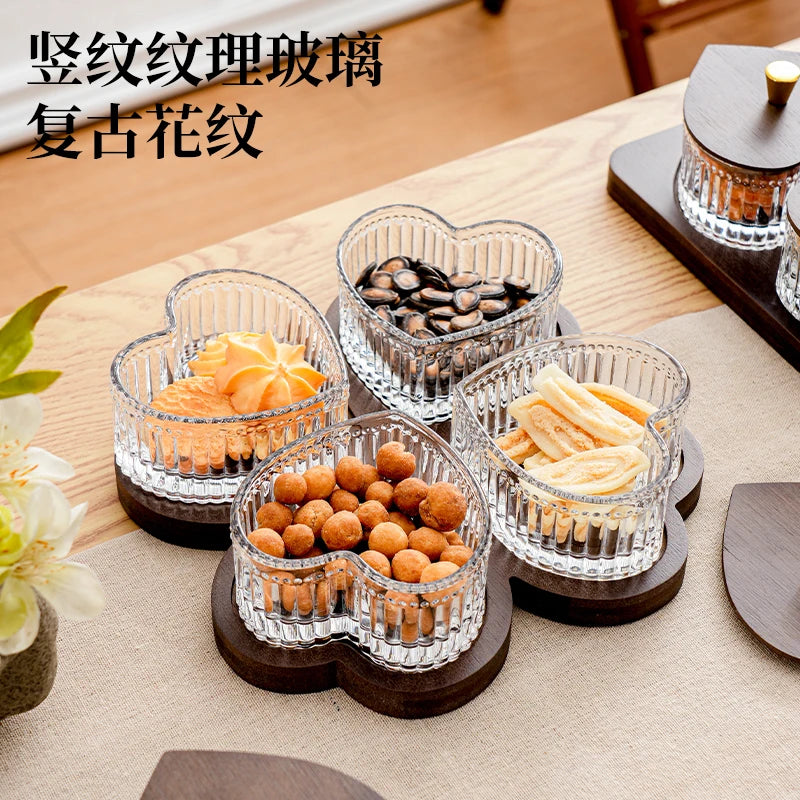 New Glass Fruit Tray Hotel Afternoon Tea Snack Tray Lead-free Glass Heart-shaped Divider Snack Tray Oasis Select