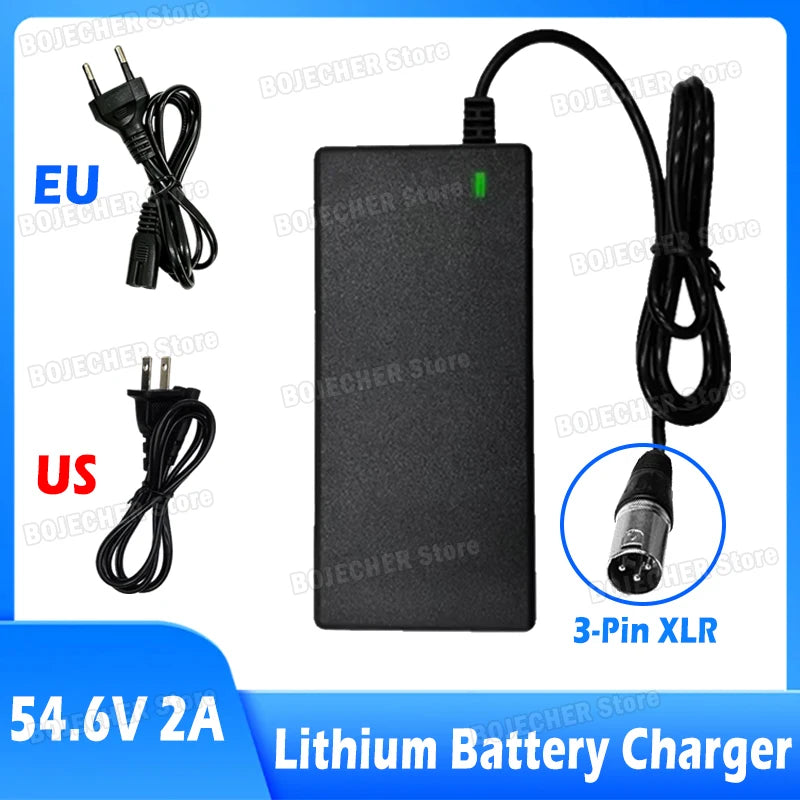 54.6V 2A Lithium Battery Charger With 3 Pin XLR Connector For 48V Lithium Battery AC100-240V Power Supply Adapters EU US Plug Oasis Select