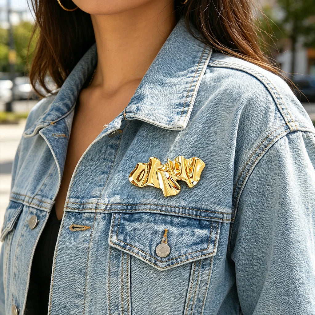Irregular Geometric Brooch Gold Plated Statement Lapel Pin Unisex Minimalist Jewelry Old Money Style Suit Jacket Accessory Oasis Select