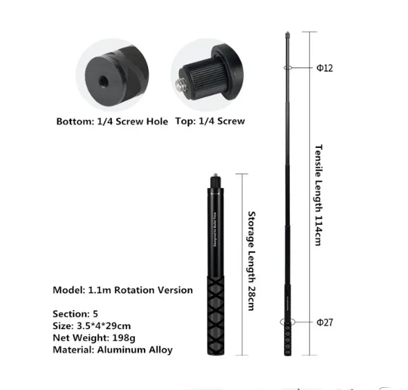Insta360 Invisible Selfie Stick & Tripod – 1.2m Carbon Fiber