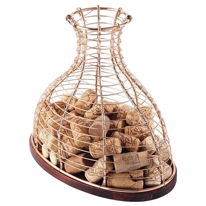 Solid wood red wine plug storage basket Wrought iron European commercial hotel wine oak plug collection basket Oasis Select French gold