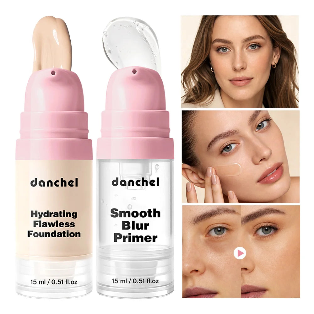 Makeup Set 2Pcs Primer & Liquid Foundation Long Lasting Buildable Medium Coverage Hydrating Smooth Blur Pores Base Makeup Oasis Select SET