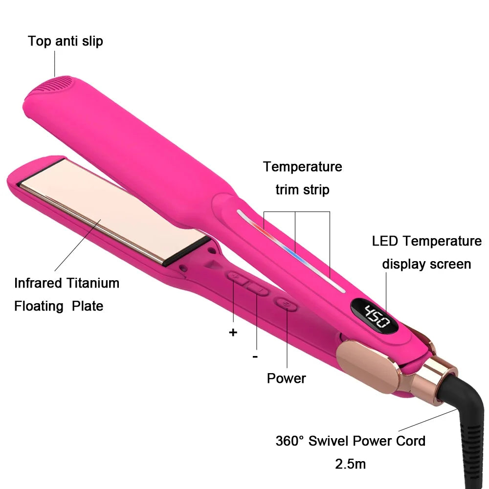 URGGU Pink Titanium Flat Iron – 2-in-1 Hair Straightener & Curler