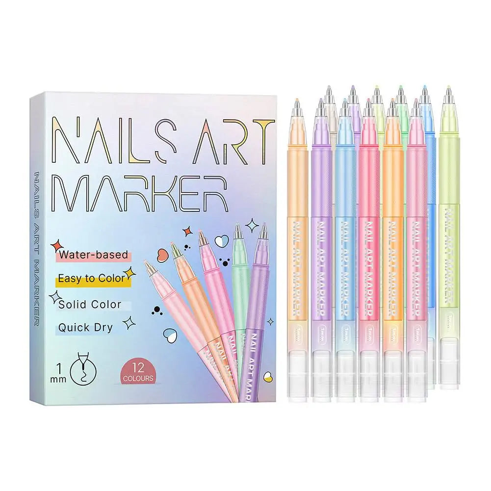 12-Piece Nail Art Graffiti Pens – Waterproof Quick-Dry Markers