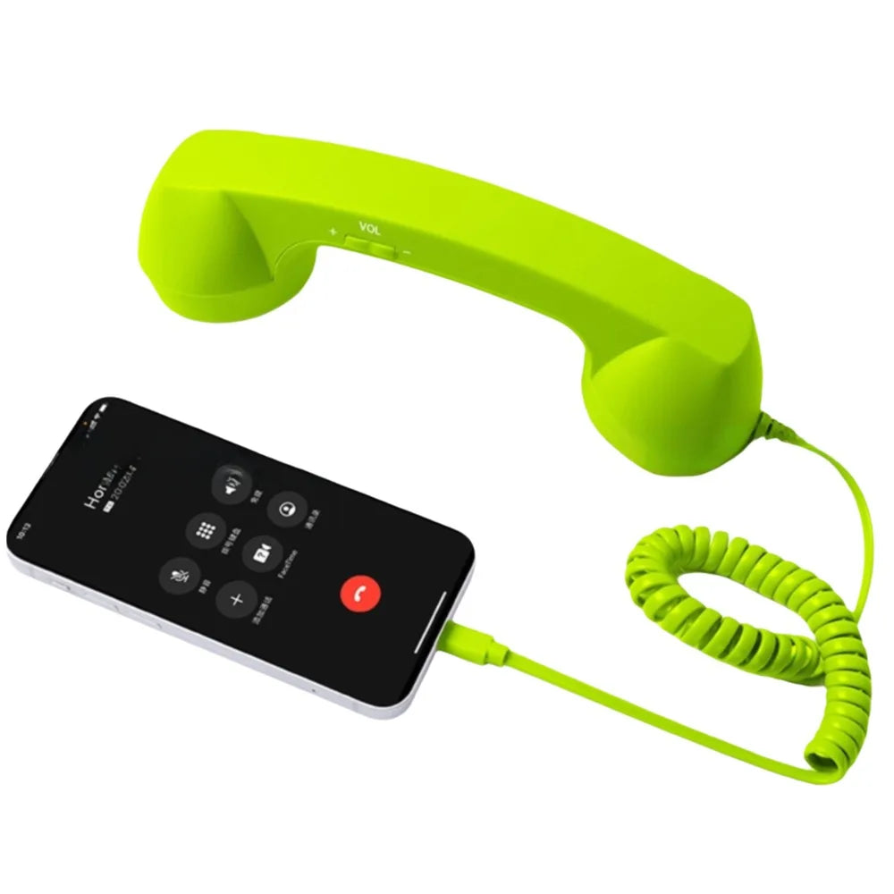 Wired Receiver Retro Telephone Handset Handheld Receiver External Volume Control Wired Microphone Handset Type-C/3.5mm Oasis Select Type-C Green