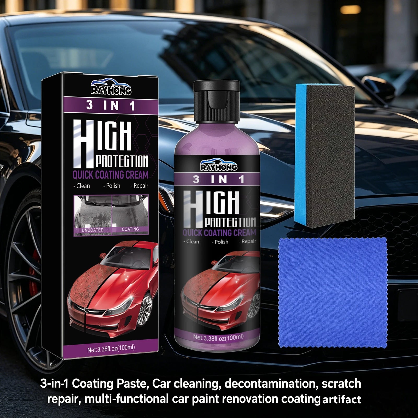 3 in 1 Car Coating Paste Scratch Removal Restores Glossy Car Clean Polish for Light Scratch Oxidation Dirt Auto Surface Care Oasis Select